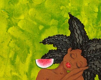 Print:11X14 16x20 20x30 TRANQUILITY Affirmation Natural Hair by karin turner KarinsArt  watermelon african american meditation JOY