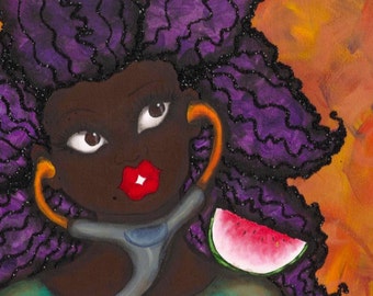 Print:11X14 16x20 20x30 Signs of Life! Affirmation Natural Hair by karin turner KarinsArt  watermelon  african american