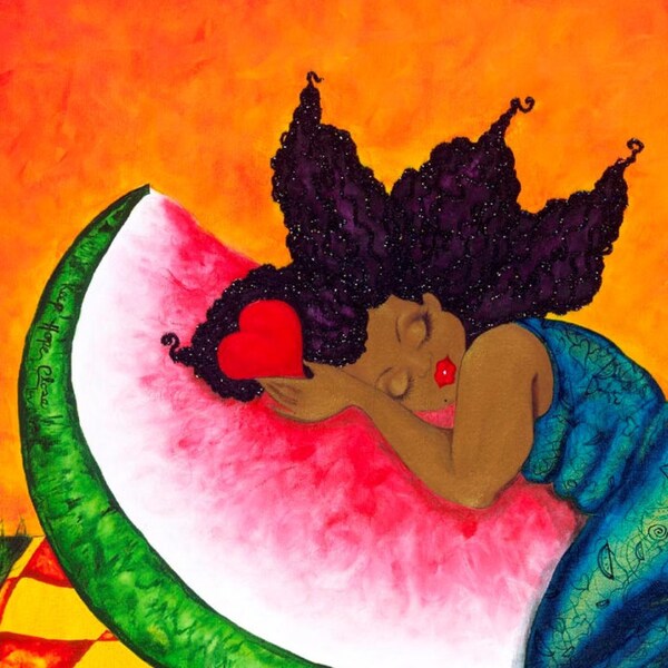 Prints: 5x7 HOPES EMBRACE Affirmation Natural Hair by karin turner KarinsArt  watermelon  african american flowers