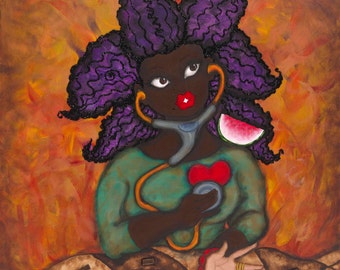 Prints:5x7 Signs of Life!  Affirmation Natural Hair by karin turner KarinsArt  watermelon  african american