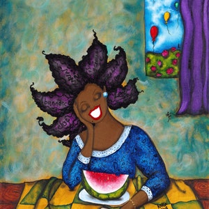 Print:11X14 16x20 20x30 Thinking of You Affirmation Natural Hair-karin turner KarinsArt african american watermelon image 2