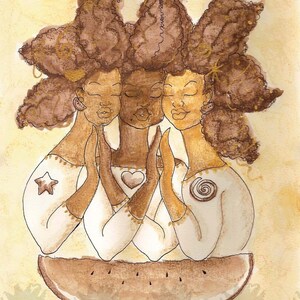 Prints:5x7True Self Sepia Trio Affirmation Natural Hair by karin turner KarinsArt watermelon african american spirit image 1