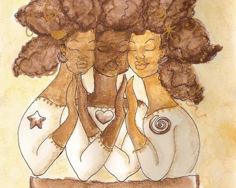 Prints:5x7True Self Sepia Trio! Affirmation Natural Hair by karin turner KarinsArt  watermelon african american spirit