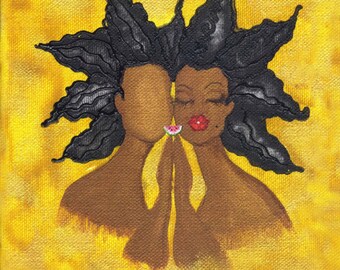 Prints:5x7 True Self (4)  Affirmation Natural Hair-karin turner KarinsArt african american watermelon spirit afro meditate