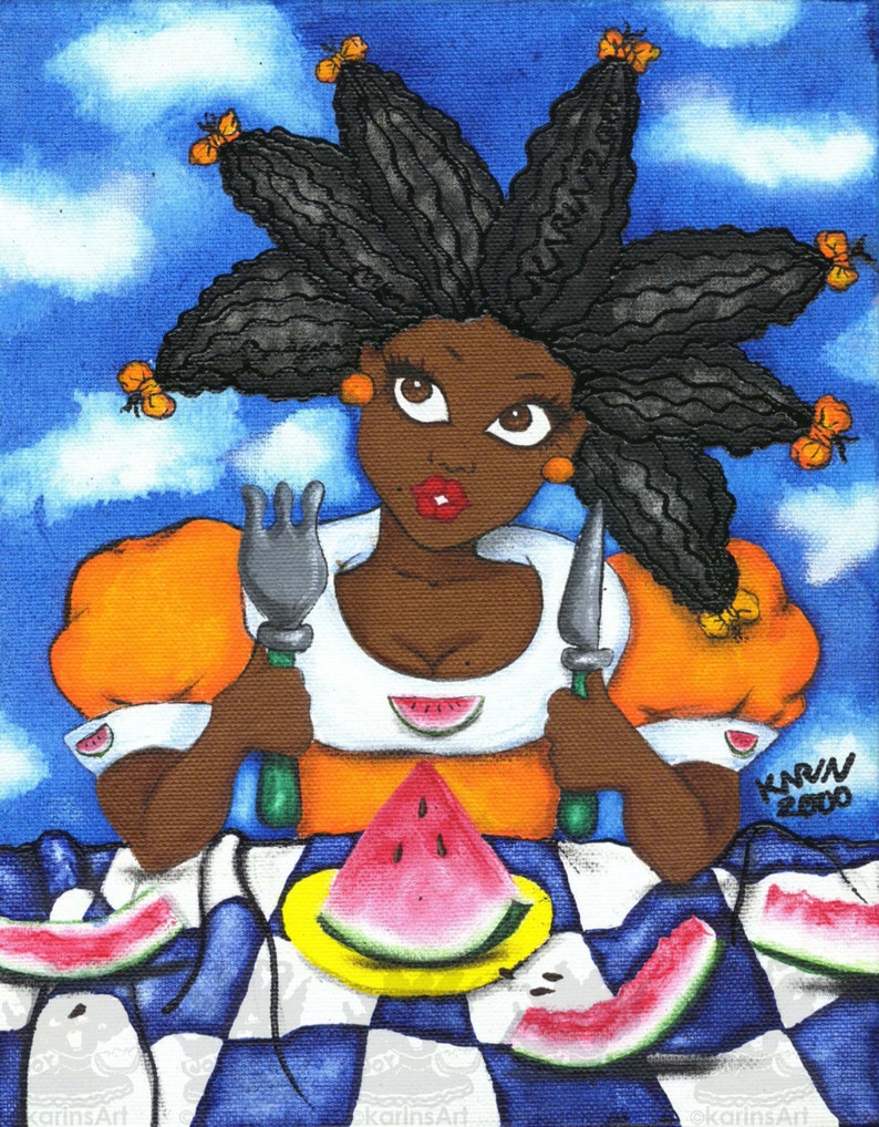 Prints:5x7 Next Helping of Love Affirmation Natural Hair by karin turner KarinsArt watermelon african american image 1