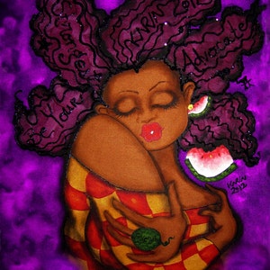 Prints:11x14 16x20 20x30 Be Your Strongest Advocate  Affirmation Natural Hair Afro by karin turner KarinsArt  watermelon Purple home decor