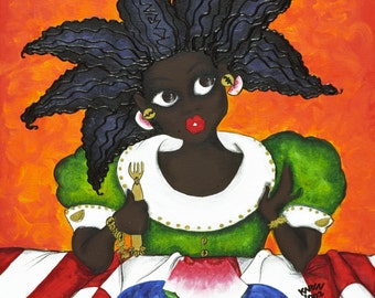 Prints:5x7 JOY Leaping Affirmation Natural Hair by karin turner KarinsArt  watermelon  african american