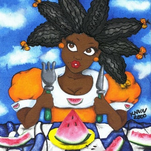 Prints:5x7 Next Helping of Love Affirmation Natural Hair by karin turner KarinsArt watermelon african american image 2