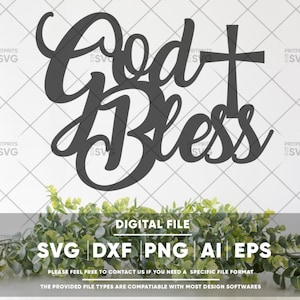 Que Dieu vous bénisse avec une croix simple, baptême, communion, fichier numérique, SVG, DXF, PNG, conception de chemise, décoration de gâteau, Cricut, Silhouette Studio (2402)