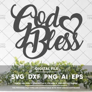 Que Dieu vous bénisse du coeur, baptême, communion, fichier numérique, SVG, DXF, PNG, conception de chemise, décoration de gâteau, Cricut, Silhouette Studio (2403)