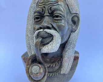 Denis Gatsi - Rasta Man - Shona Stone Carved Male Bust Handmade In Zimbabwe Sculpture Soapstone Art