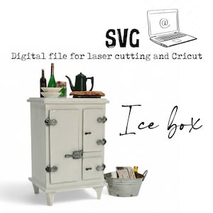 Digitale SVG-Datei für das Laserschneiden und Cricut einer Eisbox oder eines Kühlschranks aus dem frühen 20. Basteln Sie Ihre eigenen Miniatur-Kreationen.