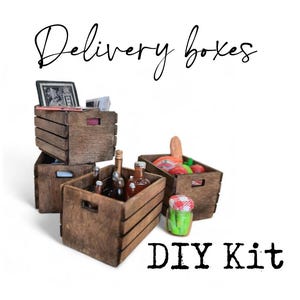 DIY kit of 3 wooden delivery boxes,  scale of 1:12. Perfect for crafting your own miniature dollhouse creations.