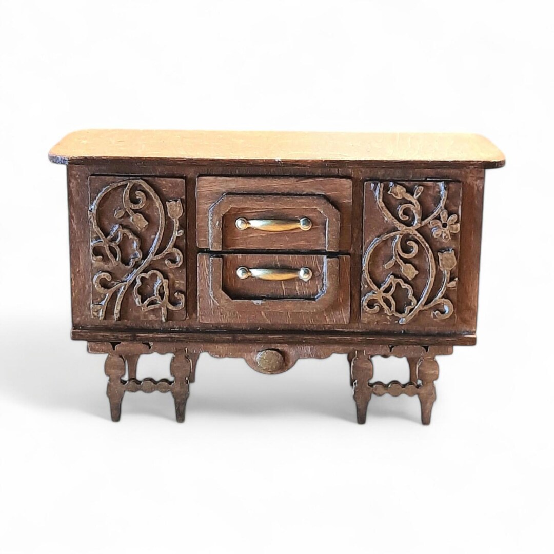 Odoria Maison de Poupée Comptoir de Cuisine: Échelle 1/12 Miniature Table à Manger pour Cuisine Bar et Salle à Manger Moderne - Mini Meuble Bois Marron avec Étagère