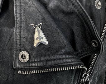 Clymene Moth lapel pin in sterling silver