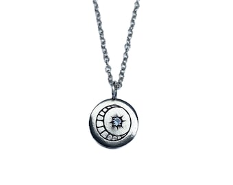 Nocturne moon & star necklace in sterling silver Victorian mourning jewelry