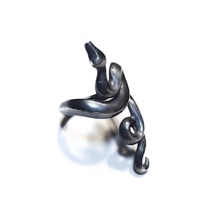 May include: A silver snake ring with a coiled body and a raised head.