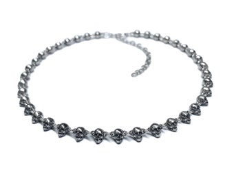 Tiny Skull link choker necklace in oxidized sterling silver