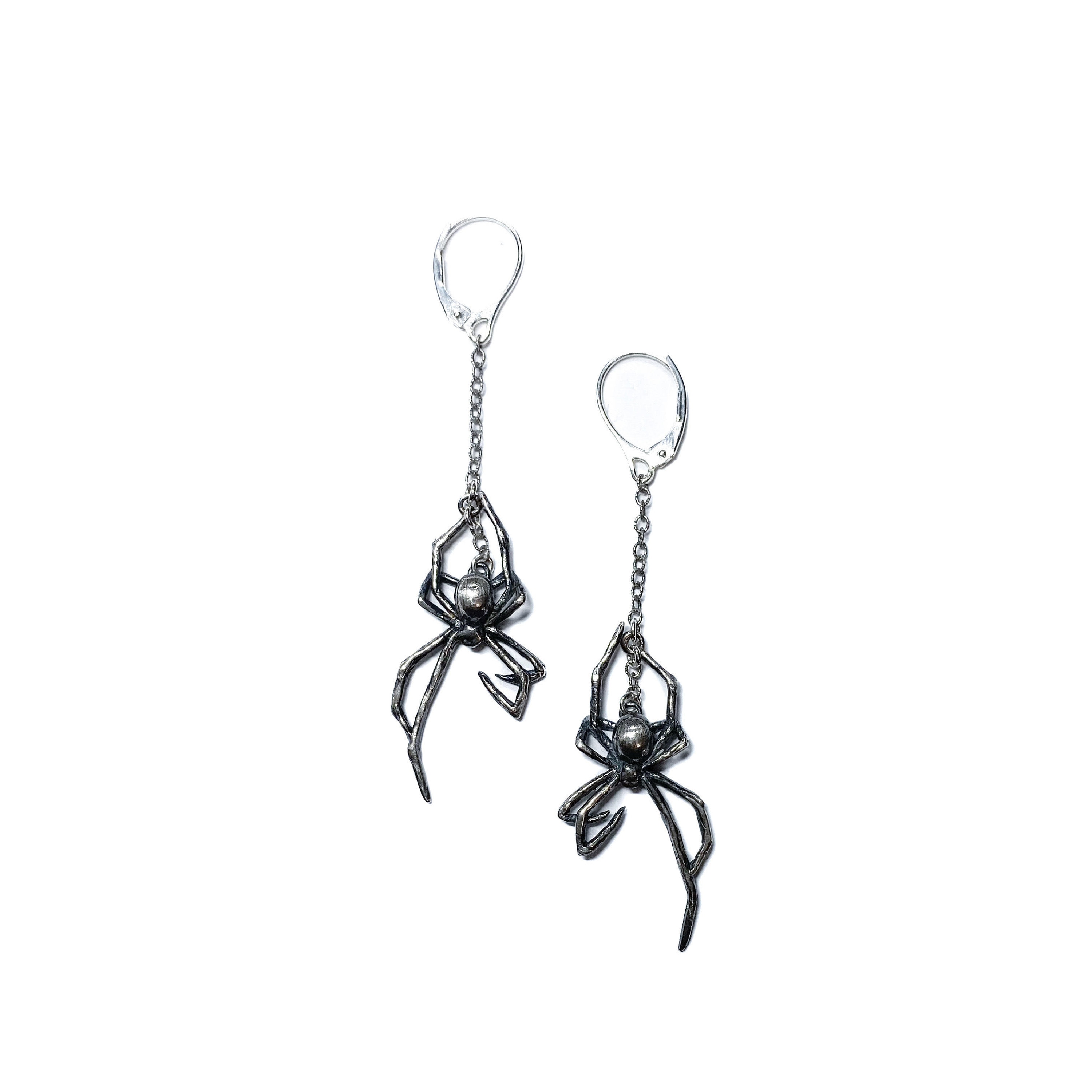 Black Veil + AO Mini Spider Earrings in Sterling Silver or