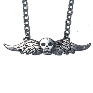 Taphophile winged skull necklace in sterling silver or gold