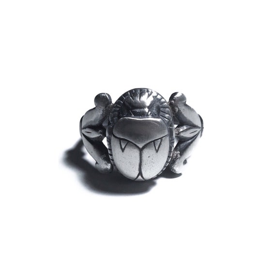 Sterling Silver Egyptian Mythology Ring with Scarab Beetle, Anubis, and  Horus Symbols