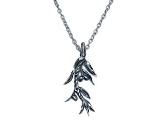 Large Olive Branch necklace in oxidized sterling silver (GAZA FUNDRAISER)
