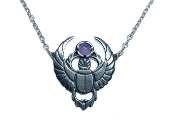 Winged Scarab necklace in oxidized sterling silver