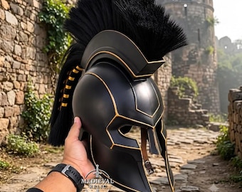King Agamemnon Spartan Trojan War Helmet, The Odyssey Greek Warrior Armor for LARP Cosplay Warrior Display Gift