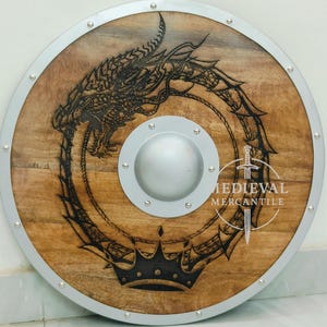 Carved Norse Dragon Shield: Viking Warrior Round Shield, Battle Ready