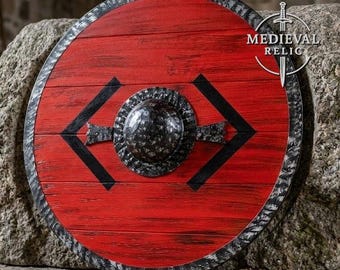 Handcarved Wood Viking Shield Norse LARP Battle Handcrafted Cosplay & Wall Decor