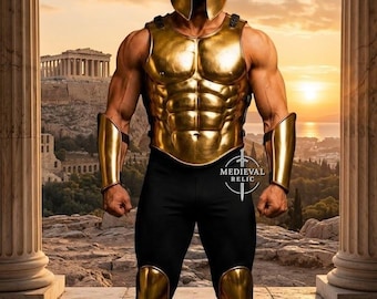Medieval Spartan Muscle Armor Suit: Golden Greek Warrior Cuirass Set for LARP & Cosplay