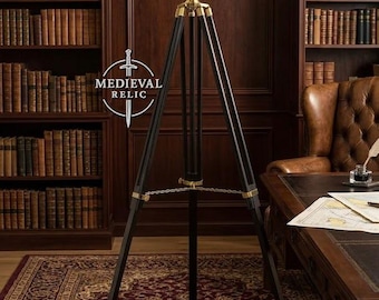 Handcrafted Brass Telescope on Wooden Tripod, Nautical Office & Home Decor Gift