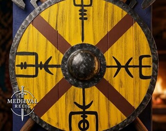 Handcrafted Viking Wooden Shield with Runic Symbols Shield for Cosplay & Wall Decor Gift