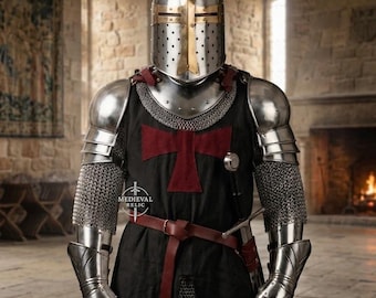Medieval Templar Knight Armor Suit | Wearable Crusader Full Body Armor Costume, LARP & Cosplay