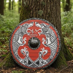 Okrągła drewniana tarcza wikingów, ręcznie wykonana dekoracja ścienna, rekwizyt do cosplayu LARP