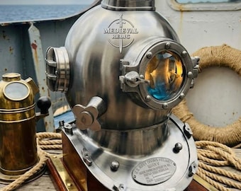Antique Brass Mark V Diving Helmet Replica, Nautical Deep Sea Home Decor Gift