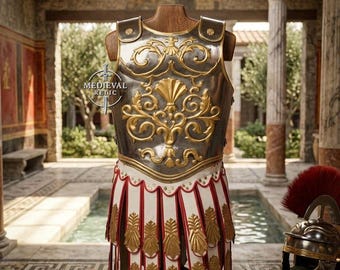 Handcrafted Roman Gladiator Cuirass: Gold & Silver LARP Cosplay Armor