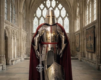 Medieval Templar Knight Armor | Full Body Crusader Suit with Shield (18 Gauge Steel)