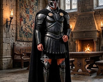 Black Spartan Armor Suit | Roman Lorica Musculata Cuirass & Crested Helmet | Full Gladiator Cosplay Costume