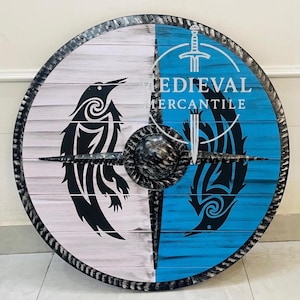 Handcrafted Viking Shield: Raven Norse Design, Cosplay Wall Art