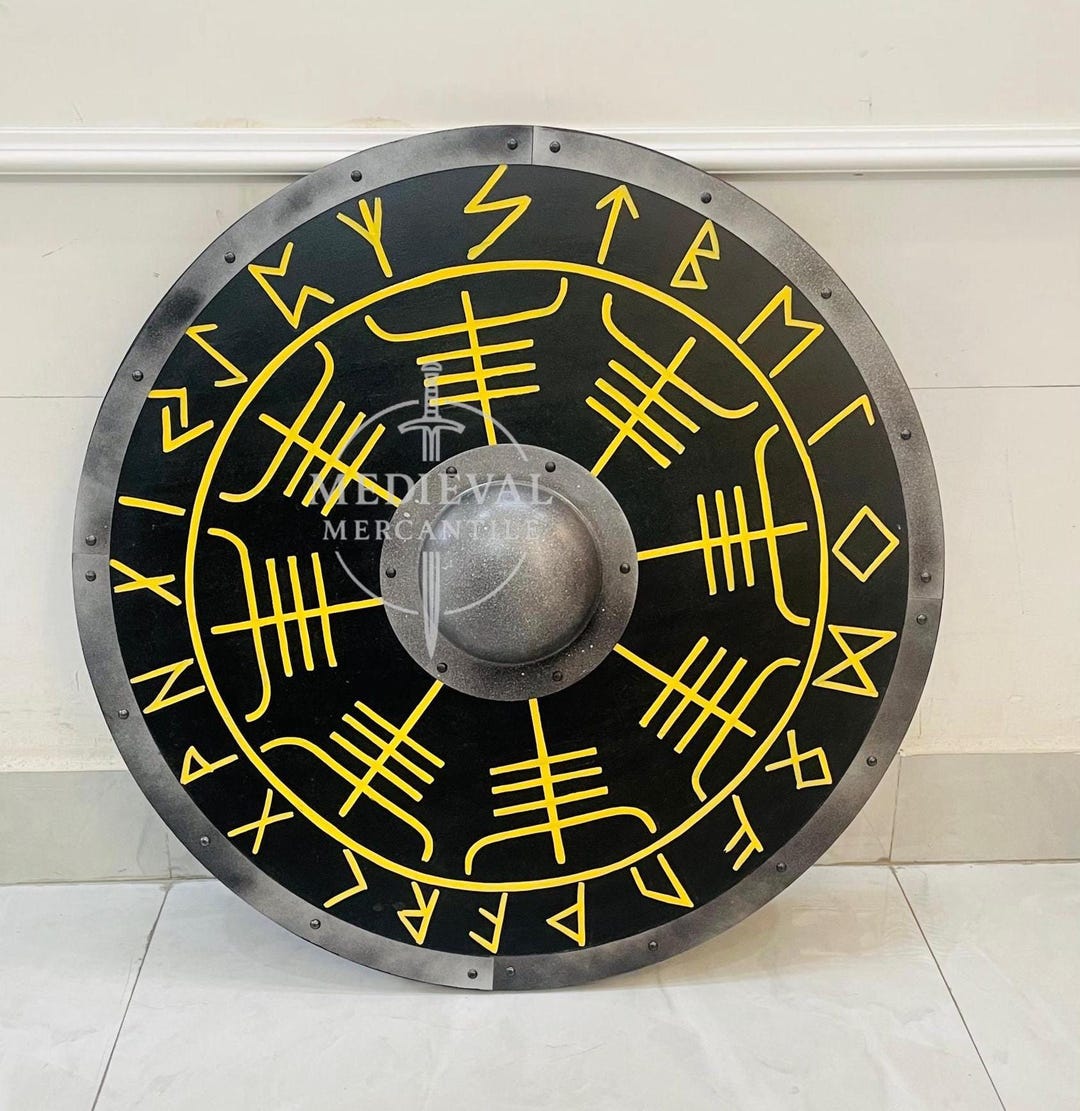 Shield Rune Designs Handcrafted Viking Shield: Norse Runes Vegvisir, Cosplay LARP Wall ...