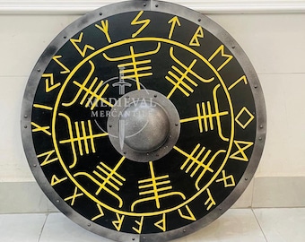 Handcrafted Viking Shield: Norse Runes Vegvisir, Cosplay LARP Wall Decor