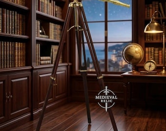 Brass Nautical Telescope with Wooden Tripod, 64 Inch Harbor Master Style Marine Decor Gift