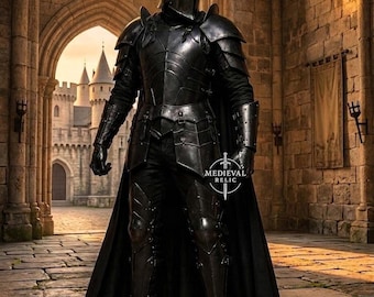 Handcrafted Black Knight Armor: Full Gothic Fantasy Suit, LARP Costume