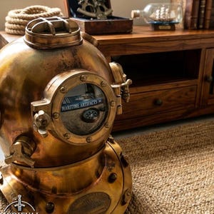 Brass Diving Helmet Replica, Nautical Maritime Decor, US Navy Mark V image 2