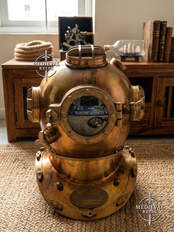 Brass Diving Helmet Replica, Nautical Maritime Decor, US Navy Mark V