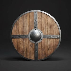 Escudo vikingo de madera hecho a mano: escudo decorativo nórdico desgastado por la batalla para la pared, ideal como regalo. imagen 2