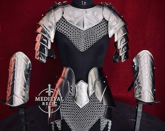 Handmade Steel Chainmail Female Armor Set, Fantasy Cosplay Warrior Suit