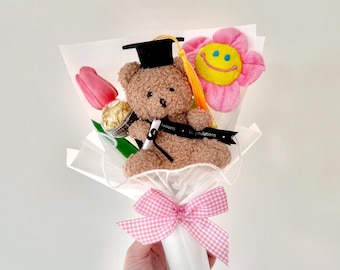 Plush Graduation Teddy Bear Bouquet, Birthday Gift for Her