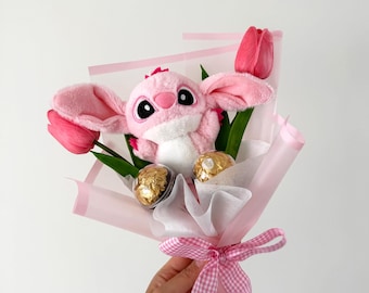 Plush Stitch Angel Grad gift toy Bouquet Bubble Flower Gift, Birthday gift for Her, Girl, Kids, Unique birthday graduation anniversary gift